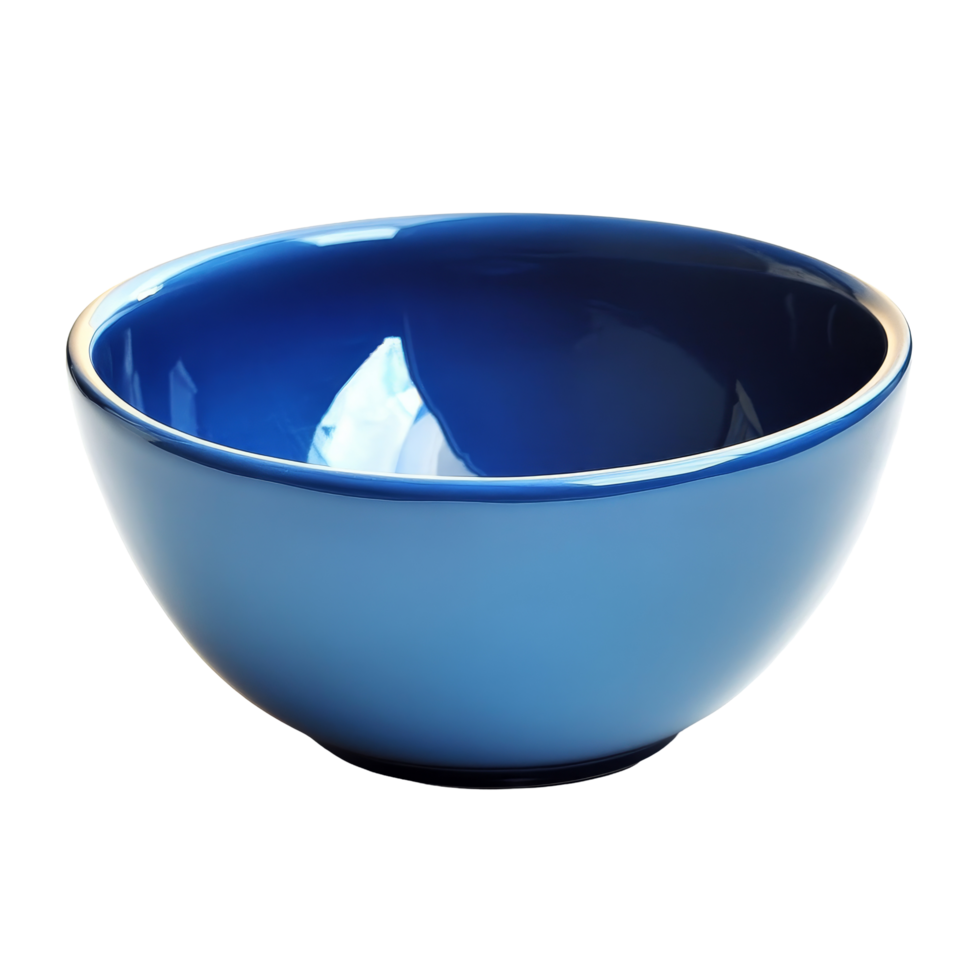 A vibrant blue bowl on a transparent background showcasing smooth contours and glossy finish, blue bowl on transparent background png