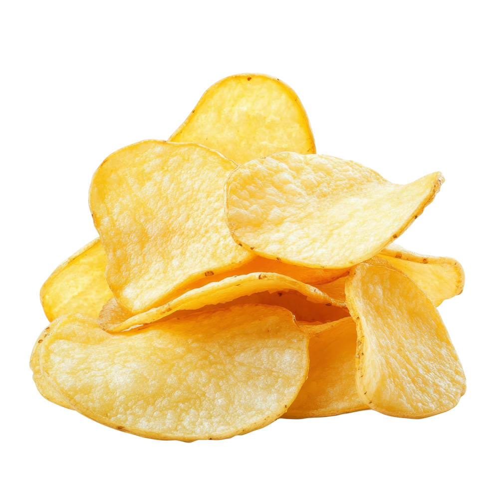 Freshly sliced potato chips isolated on a clean transparent background for a delightful snack experience, Potato slice into potato chips isolated png