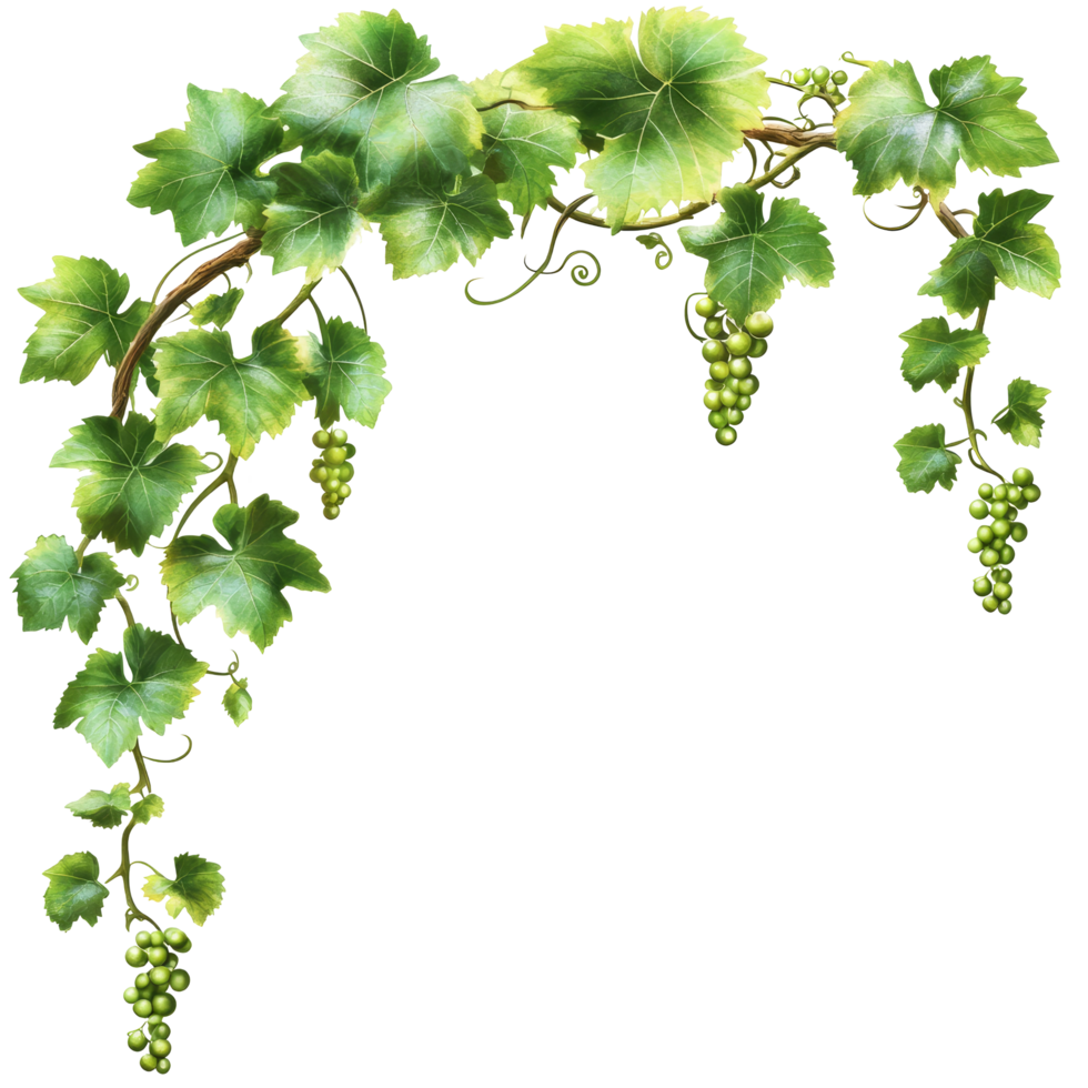 Grapevines with lush green leaves and clusters of grapes isolated on transparent background showcasing natural beauty, Mandarin fruit transparent isolated on trransparent png