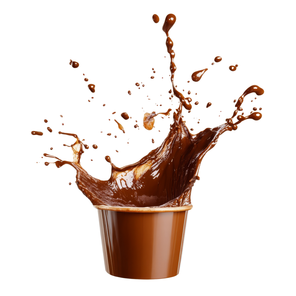 Dynamic splash of coffee on a clean transparent background captures the vibrant movement and texture of liquid in midair, coffee splash on transparent background png