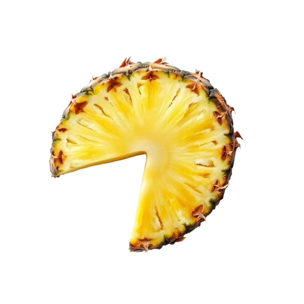 Freshly sliced pineapple wedge resting on a clean transparent surface, ideal for healthy snacking or smoothie preparation, slice pineapple on transparent background png