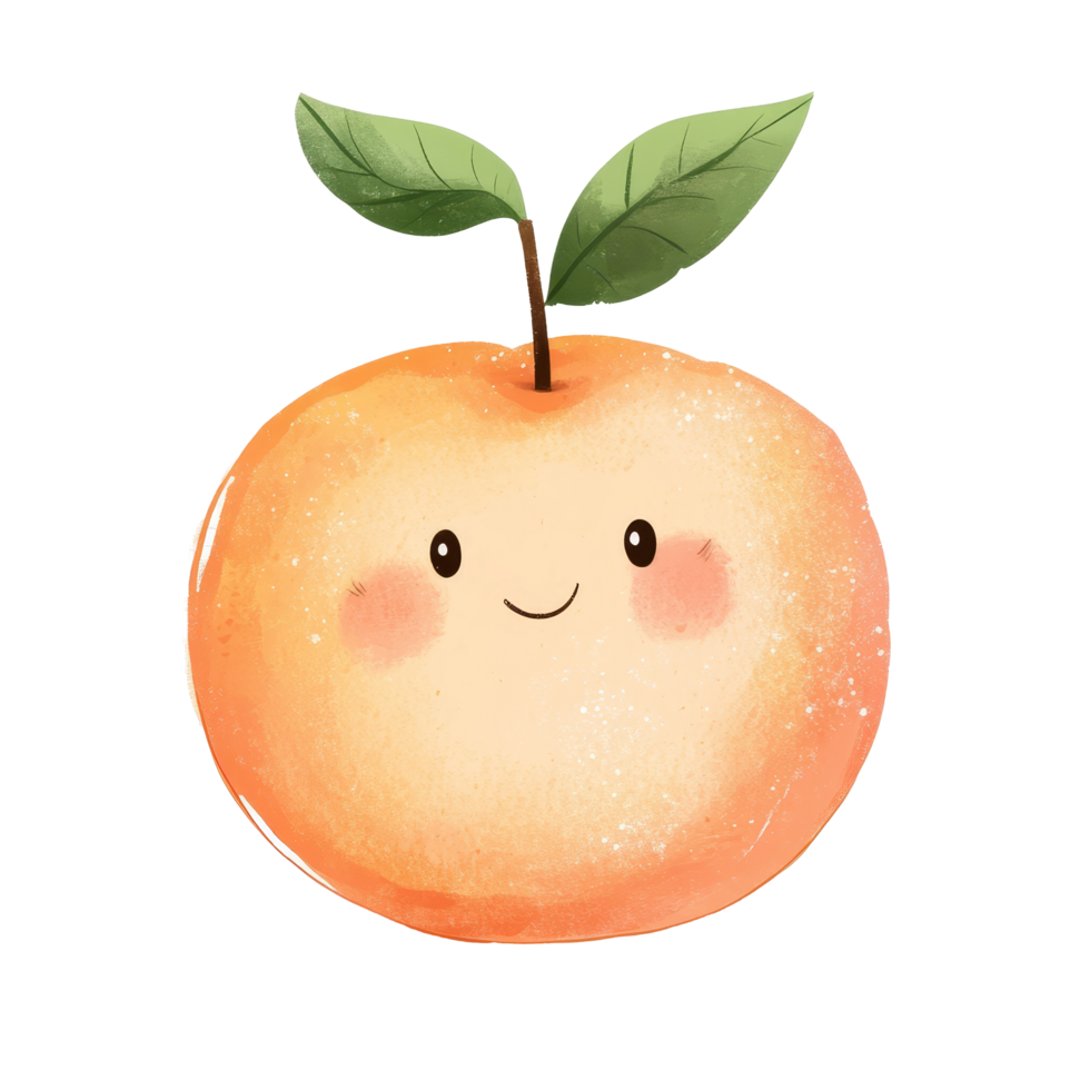 A cheerful vintage kawaii peach fruit illustration on a clean transparent background perfect for cute decor and design, Vintagestyle kawaii peach fruit on a transparent background png