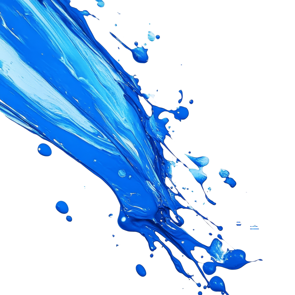 Vibrant blue paint splatter on a transparent background creating a dynamic artistic effect, blue wet paint color splatter png
