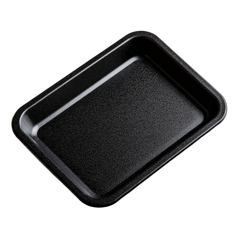 Black foam tray on a transparent background showcasing modern dining accessories for culinary presentation, black foam tray on transparent background png