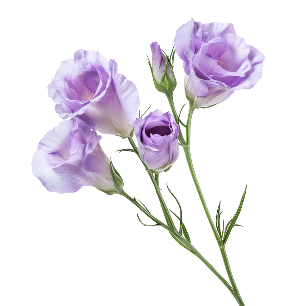 Beautiful lisianthus flower arrangement in soft lavender tones on a clean transparent background, lisianthus flower isolated on transparent background png