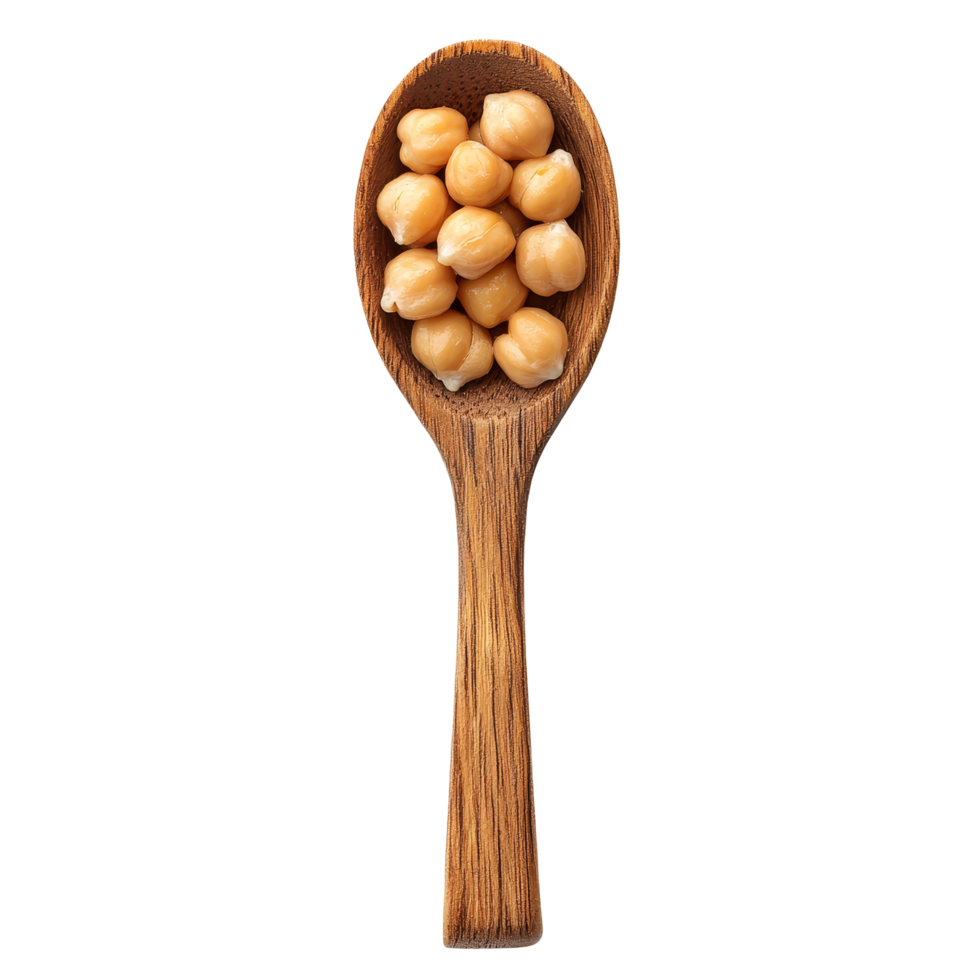 Chickpeas in a wooden spoon isolated on a transparent background showcasing natural food presentation, chickpeas in wood spoon isolated on transparent background png