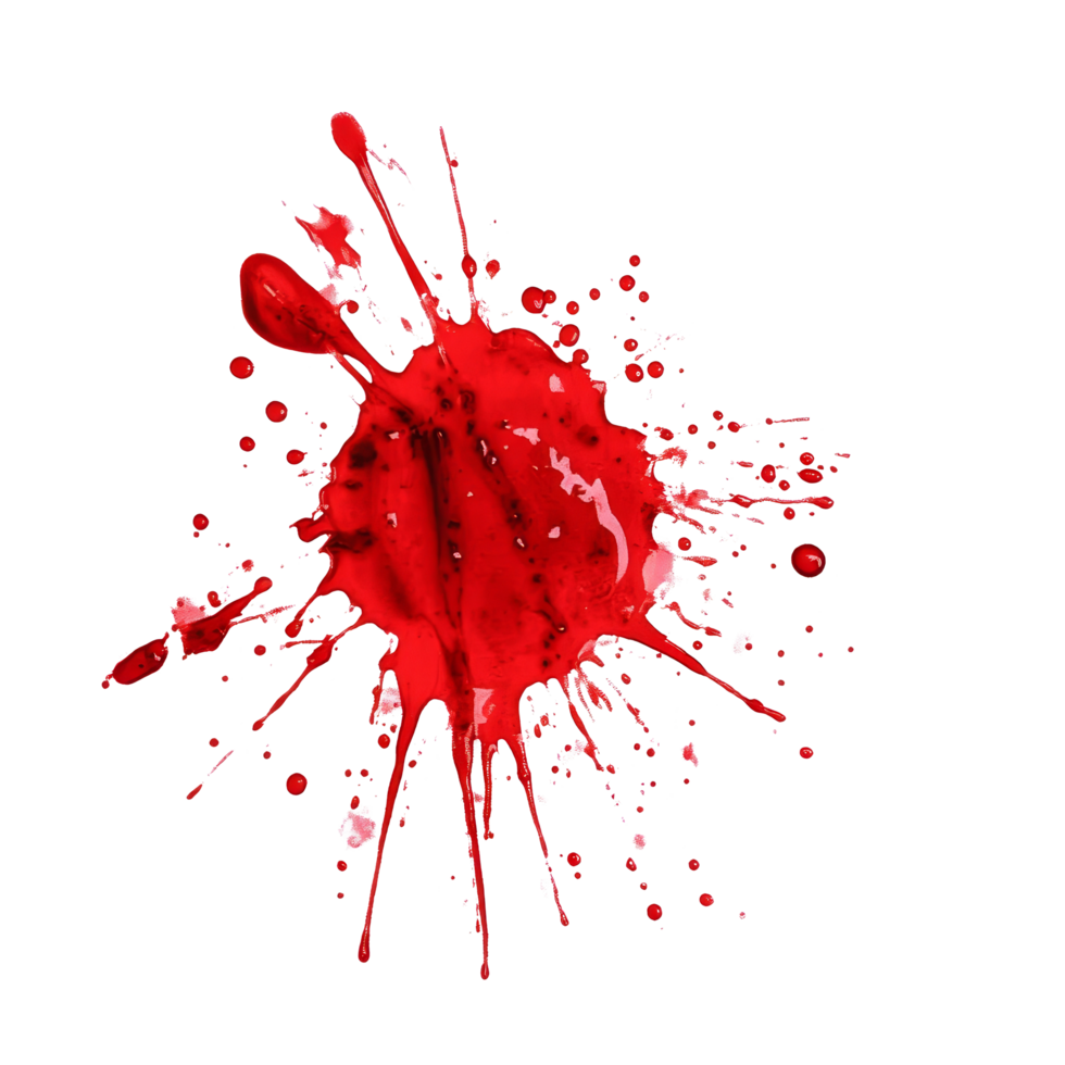Blood stain splattered on a transparent background with vibrant red hues and intricate patterns, Blood Stain on transparent background png