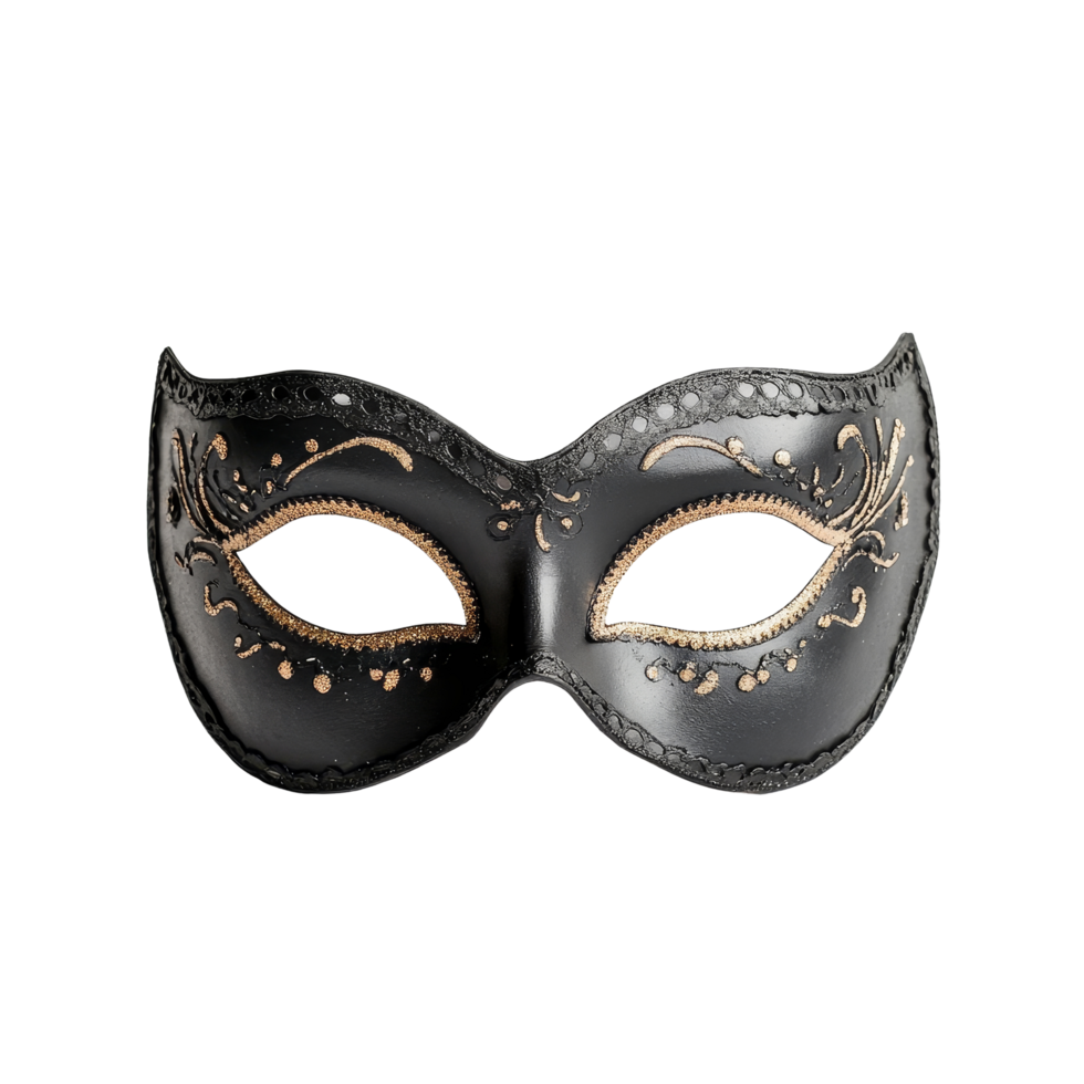 Elegant black masquerade mask with intricate detailing positioned against a clean transparent background, Solo masquerade mask on a clean transparent background with a precise png