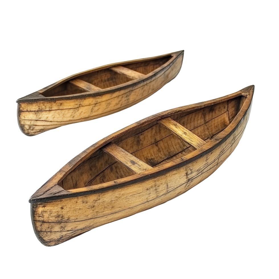 Traditional wooden canoes displayed on a clean transparent background for artistic appreciation and cultural significance, Traditional Wooden Canoes on transparent background png
