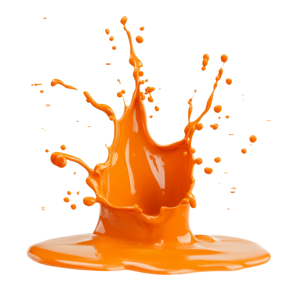 Captivating orange paint splash creating dynamic patterns on a transparent background during artistic expression, Orange paint splash on transparent background png