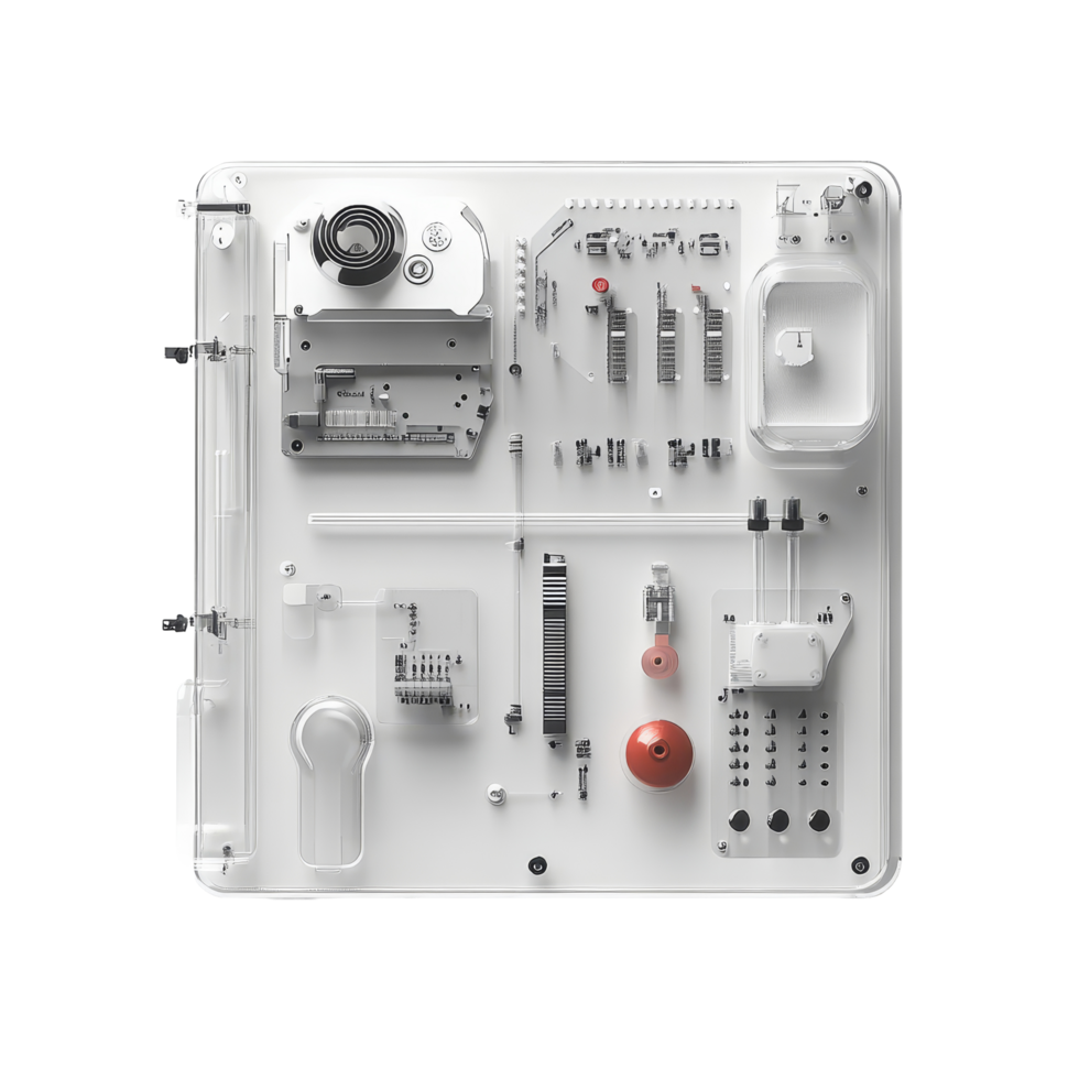 First AI kit displayed on a clean transparent background showcasing various components and circuitry in an organized layout, First ai kit on transparent background png