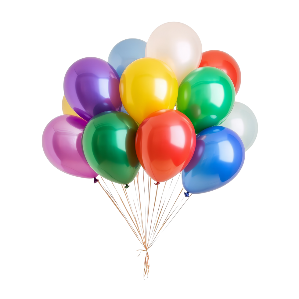 Colorful rainbow balloons floating against a transparent background perfect for celebrations or festive events, rainbow colored balloons isolated on transparent background png