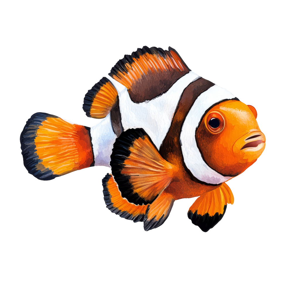 Bright clownfish swimming against a transparent background showcasing vivid colors and unique patterns in a vibrant environment, Clownfish on transparent background png