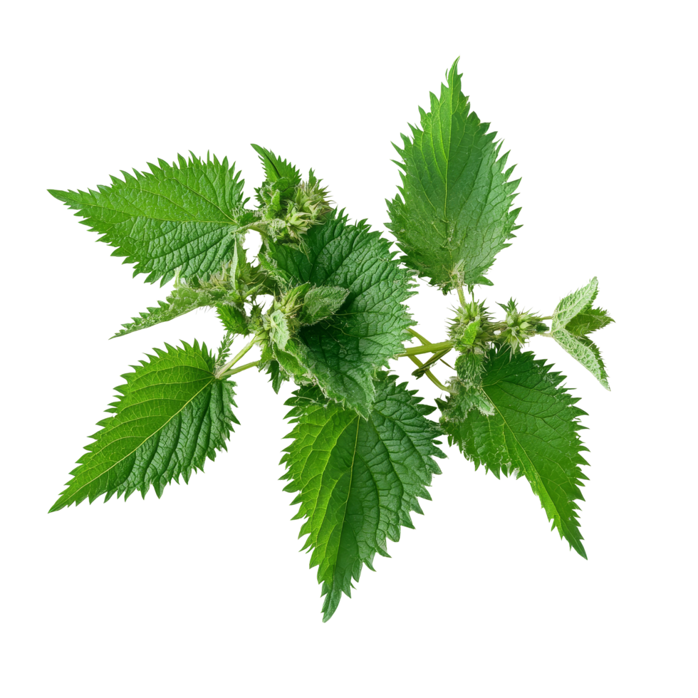 Fresh green nettle leaves on a transparent background showcasing their vibrant color and unique leaf structure, nettle on a transparent background isolated background png