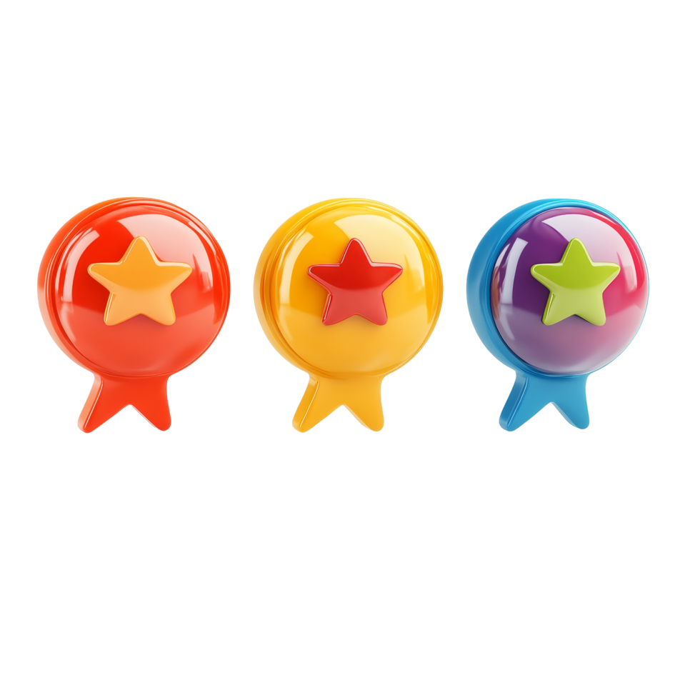 Colorful starshaped badges on a transparent background for customer feedback and reviews, Review us on transparent background Customer Feedback Request Bubbles png