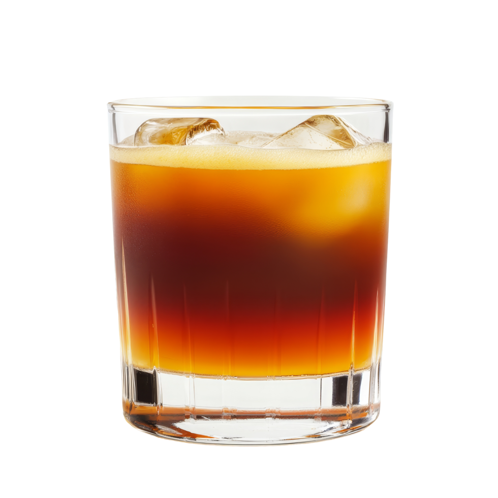 A vibrant boilermaker cocktail served in a glass with ice against a clean transparent background, boilermaker cocktail isolated on transparent background png