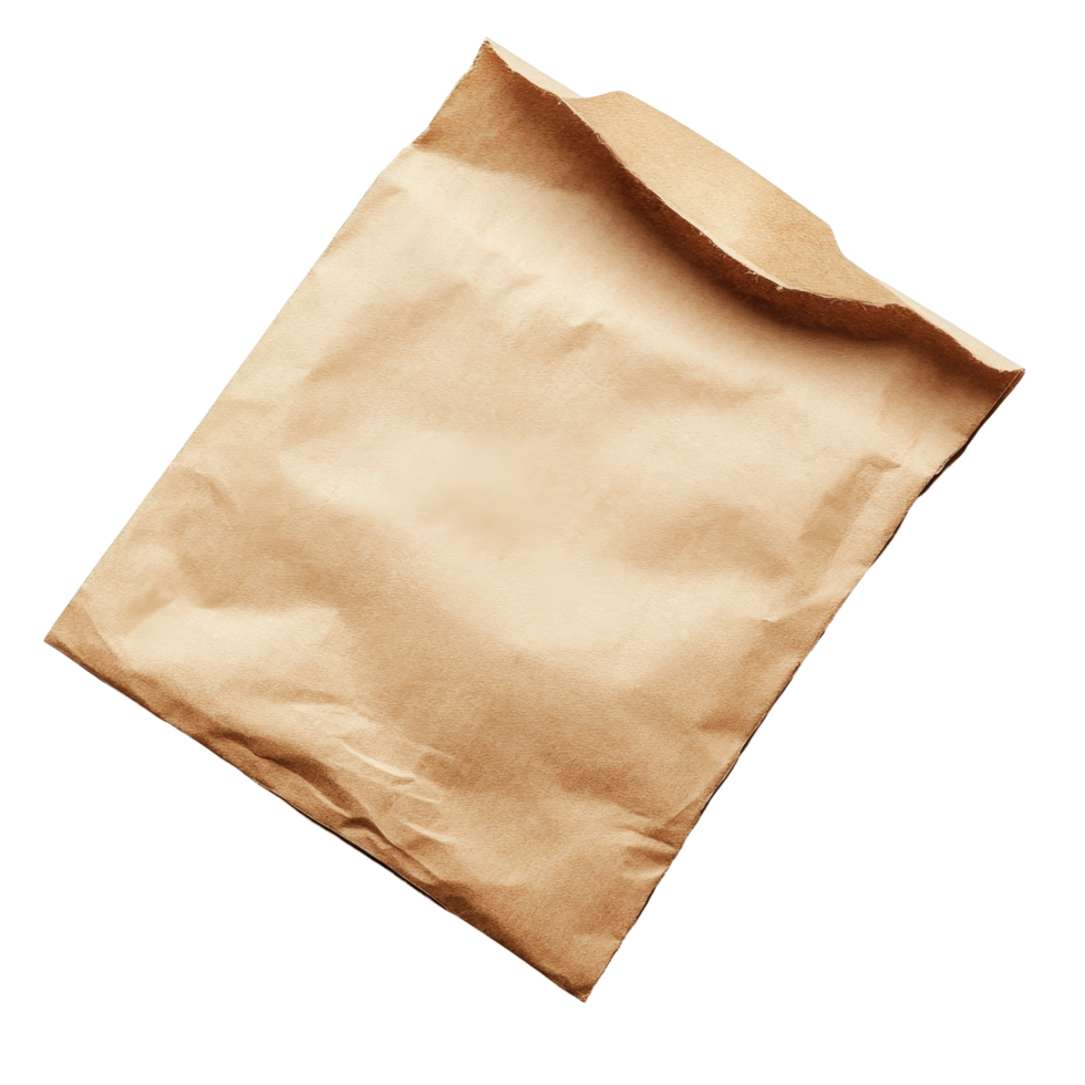 Simple paper packet resting on a clean transparent surface used for packaging various items or products, paper packet on a transparent background png