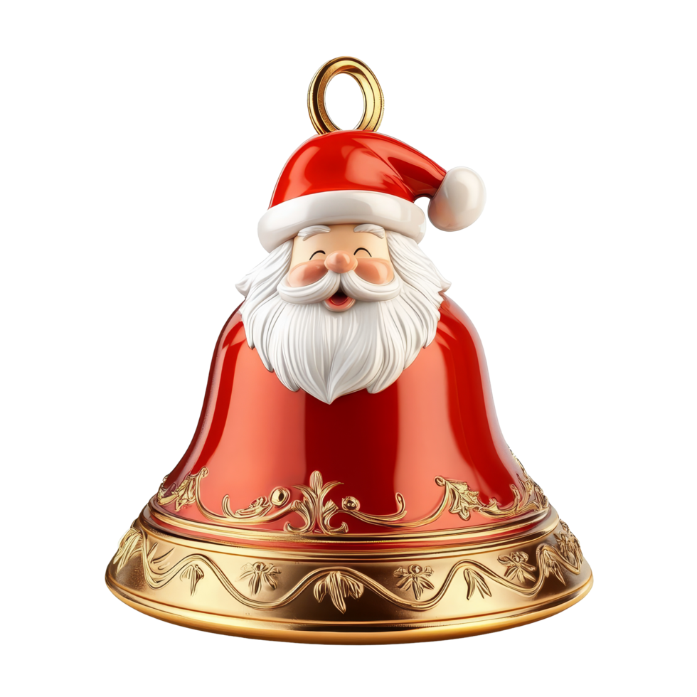 A traditional Santa Claus bell ornament with a joyful expression set against a plain transparent background, typical Santa Claus bell isolated on transparent background png