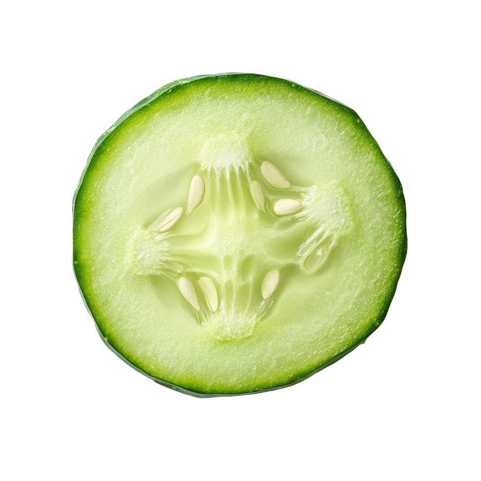 Freshly sliced cucumber on a transparent background showcasing its vibrant color and texture for culinary uses, Fresh slice cucumber isolated on transparent background png