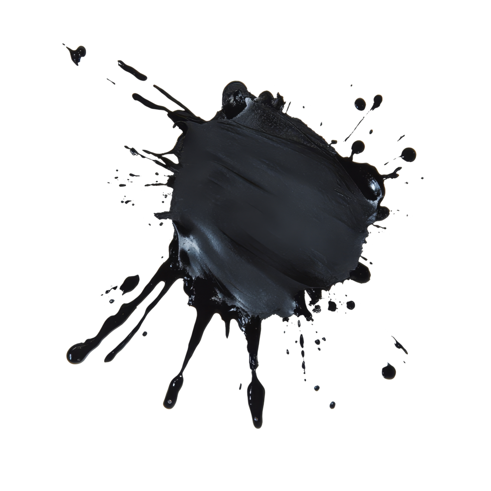 Black color stain on transparent background creating an artistic splash effect in natural light, black color stain isolated on transparent background png