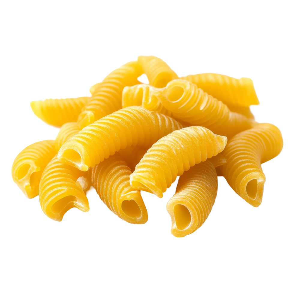 Macro shot of spiral macaroni noodles isolated on a transparent background for culinary and food photography use, macro macaroni isolated on transparent background png
