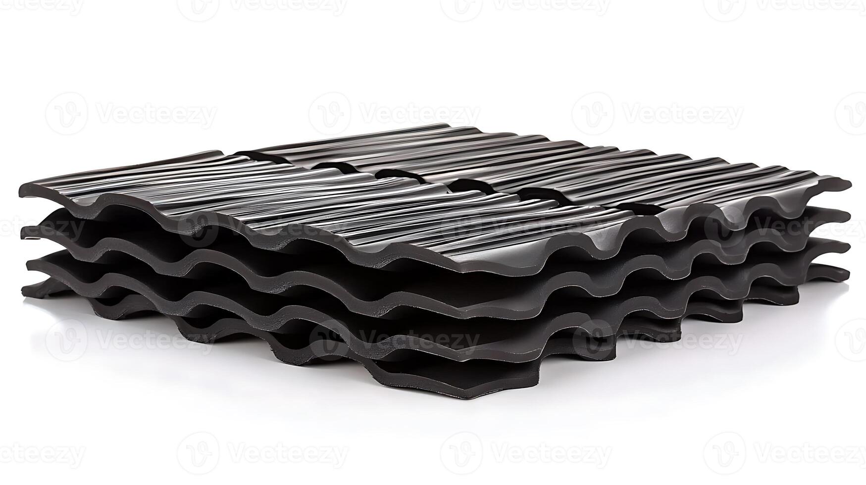 Stacked black rubber mats showcasing wavy design for gym flooring in a bright studio setting photo