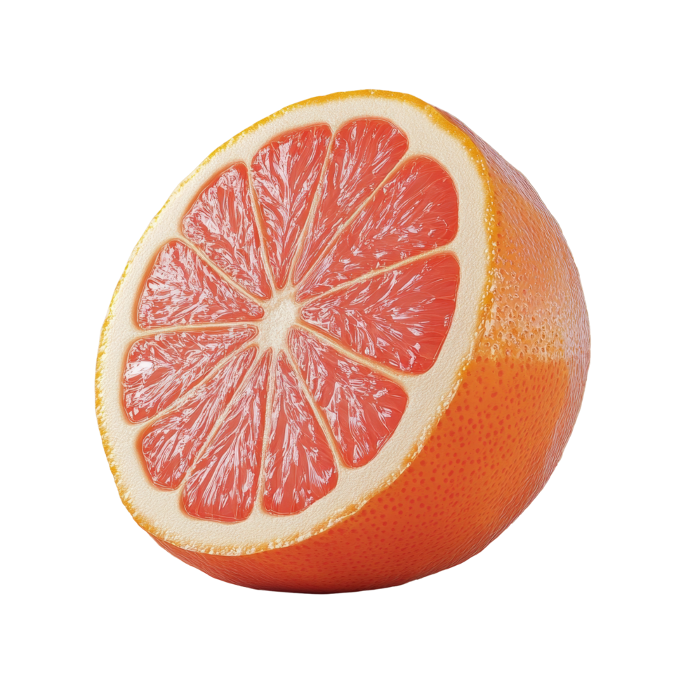 Freshly sliced grapefruit showcasing vibrant flesh and textured skin on a neutral background, Grapefruit isolated on alpha layer png