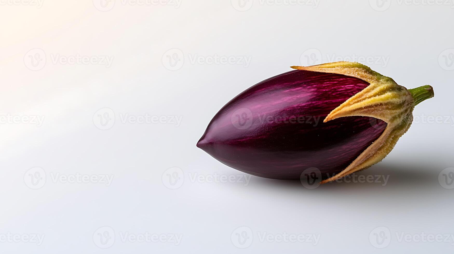 Close-up of a fresh, vibrant eggplant resting on a clean surface with soft lighting photo