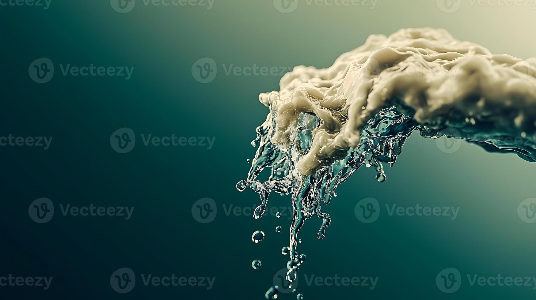 Close-up of water cascading with foam against a soft gradient background, creating a serene atmosphere photo