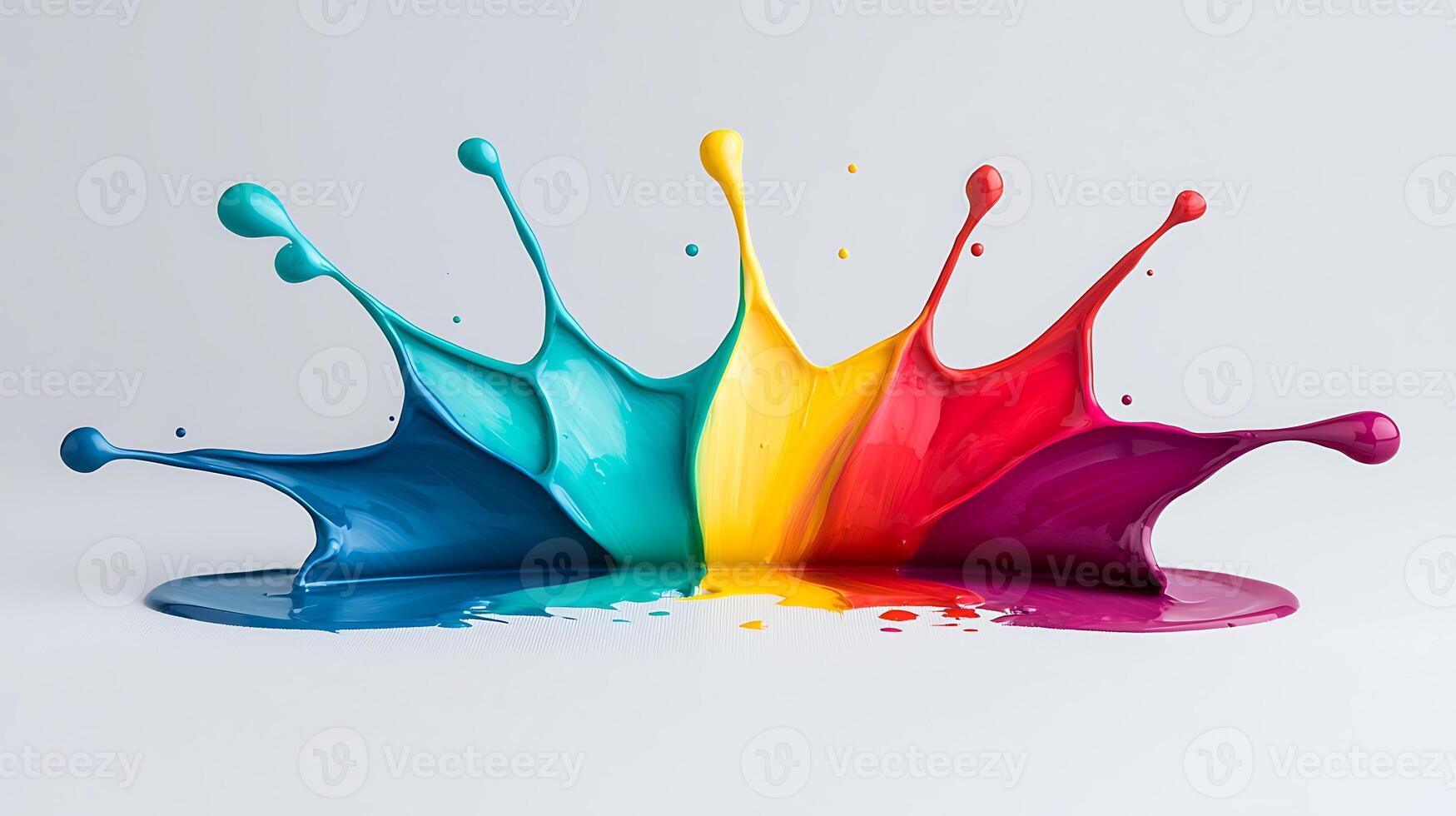 Vibrant paint splash in various colors creating an artistic display on a white background photo