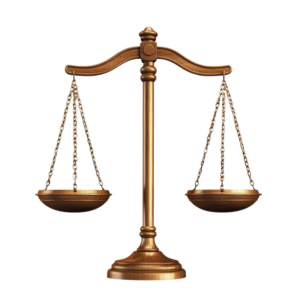 Iconic scale of justice symbol representing fairness and equality in legal matters on a transparent background, Scale of Justice Iconic Legal Symbol on a transparent background png