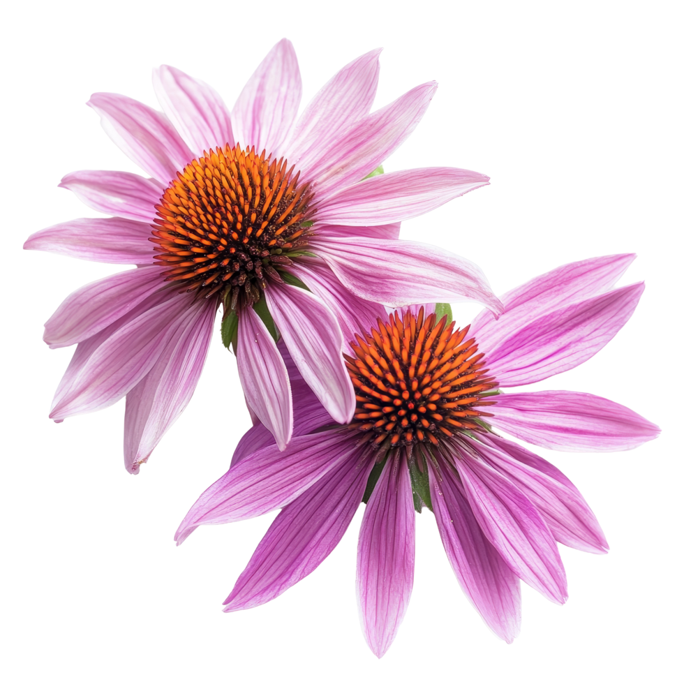 Echinacea flowers blooming on a transparent background showcasing their vibrant petals and medicinal properties, Medicinal two echinacea flowers on a transparent background png