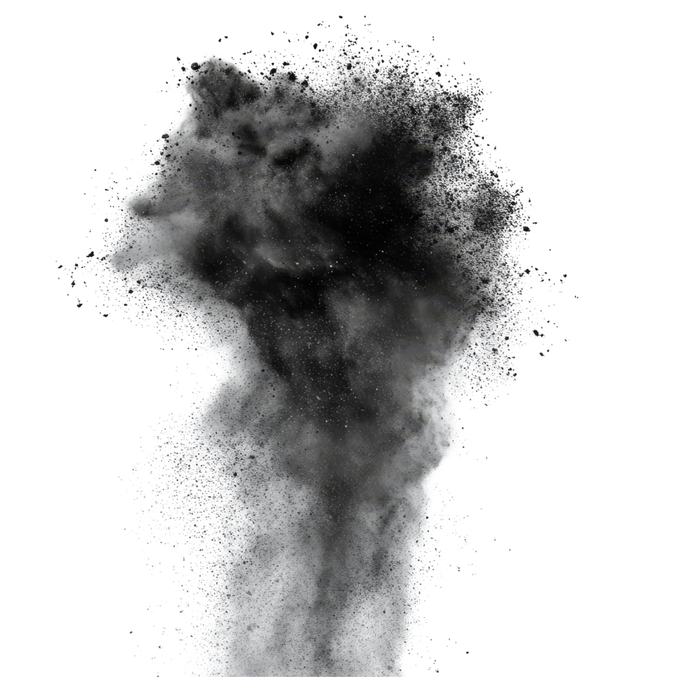 Dust powder erupts dramatically against a transparent background, creating an explosive visual effect, dust powder splatted background. dust powder explosion on transparent background. dust explode. png