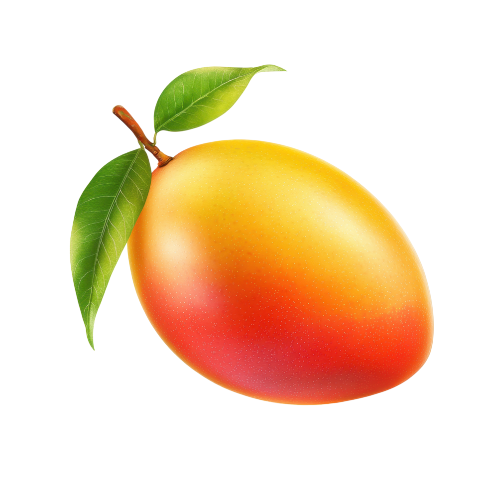 Mango fruit displaying vibrant colors and fresh green leaves on a Transparent background, Mango fruitisolated on background png