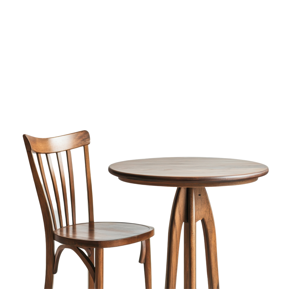 Elegant wooden table and chair against a simple Transparent background in a stylish interior setting, Wood table and chair background background wooden table with chair png