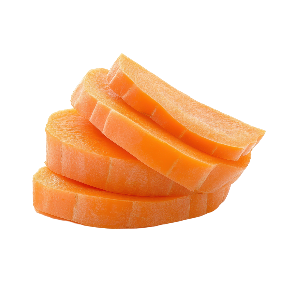 Carrot slices stacked on a clean white background demonstrating fresh produce and healthy eating, carrots sliceisolated on white background png