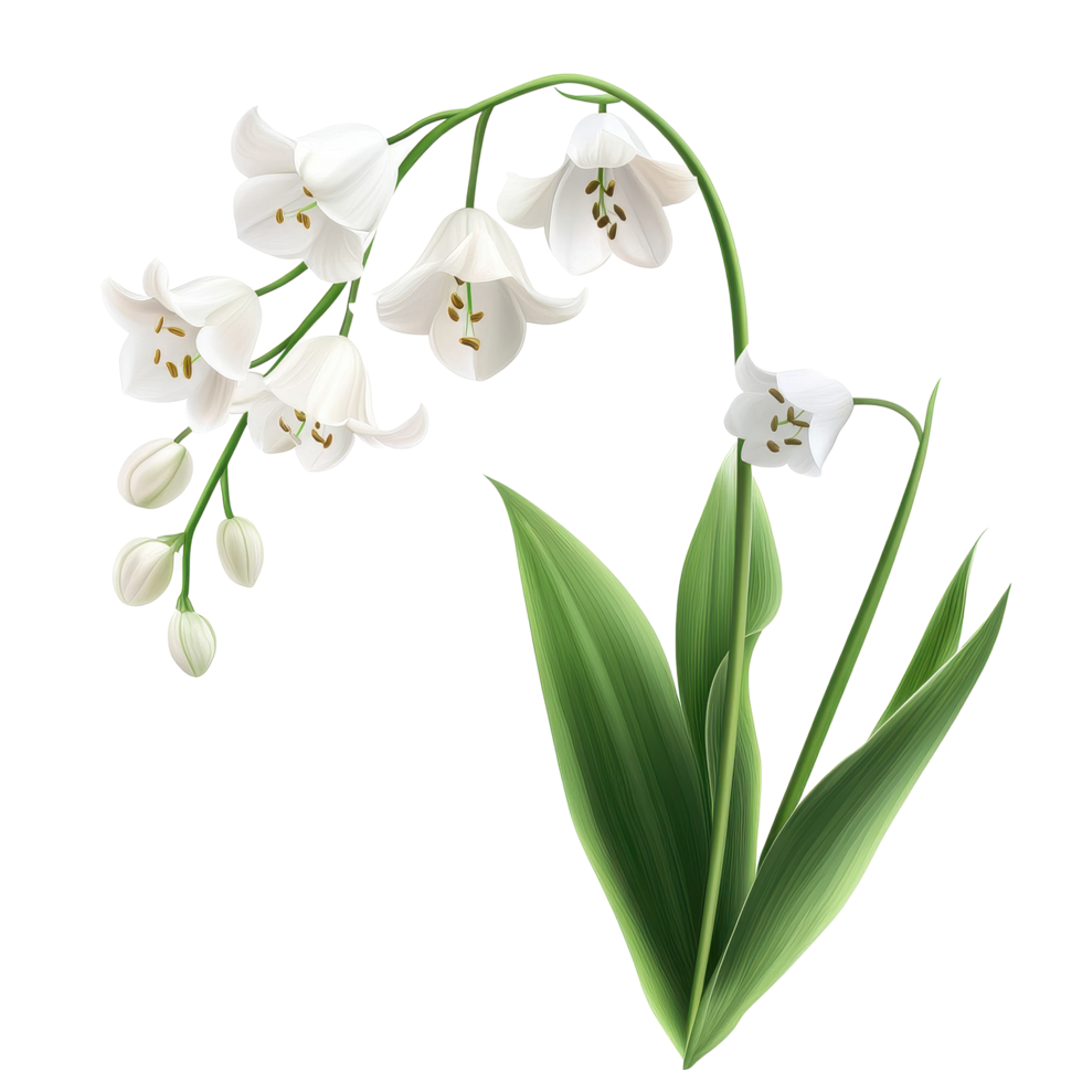 Delicate lily of the valley flowers gracefully arranged against a Transparent background, lily of the valleys flower isolated on background png