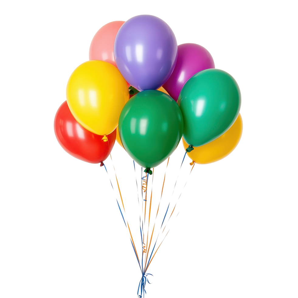 Festive collection of colorful balloons perfect for birthday celebrations with a Transparent background, Multiple bithday balloons on background png