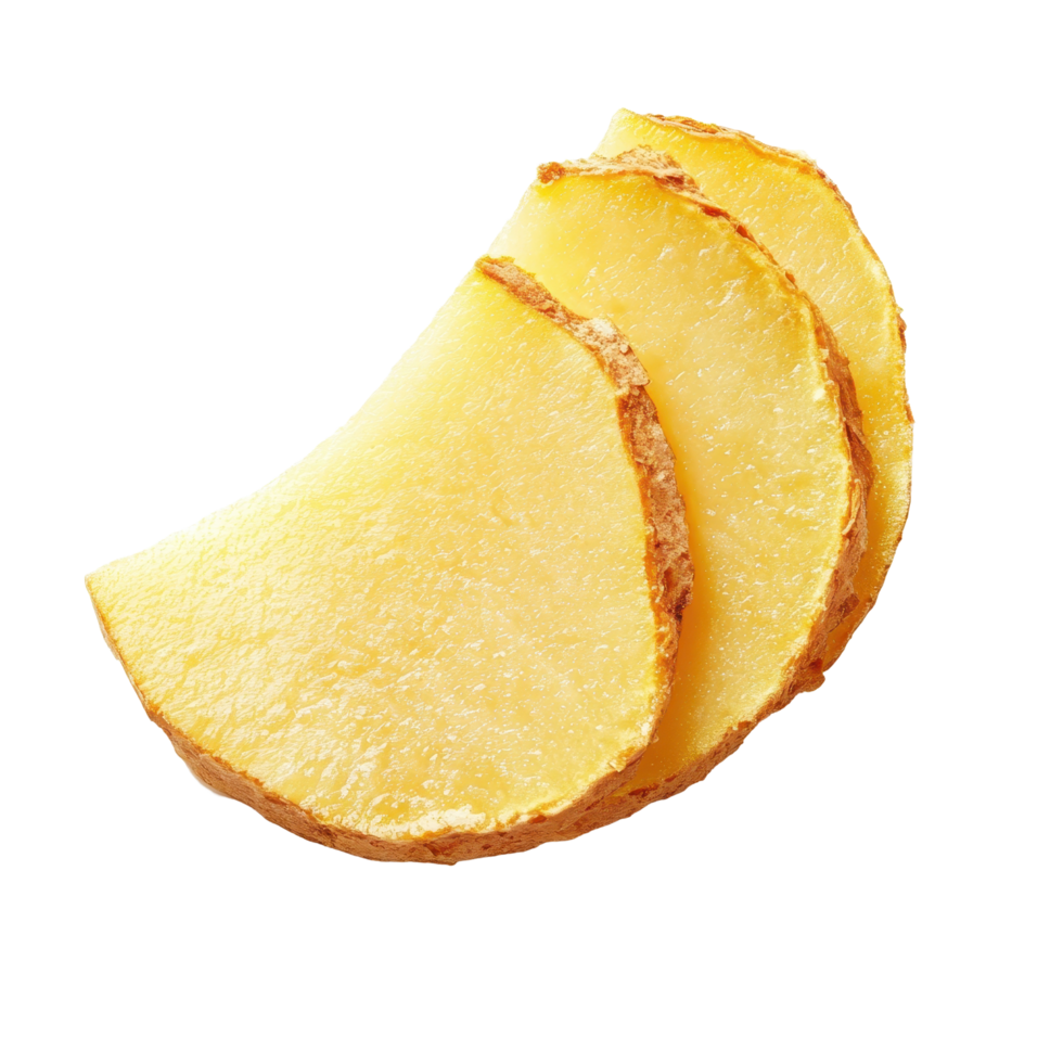 Fresh ginger slices isolated on a white background for culinary use and health benefits, Ginger slice isolated on white background png