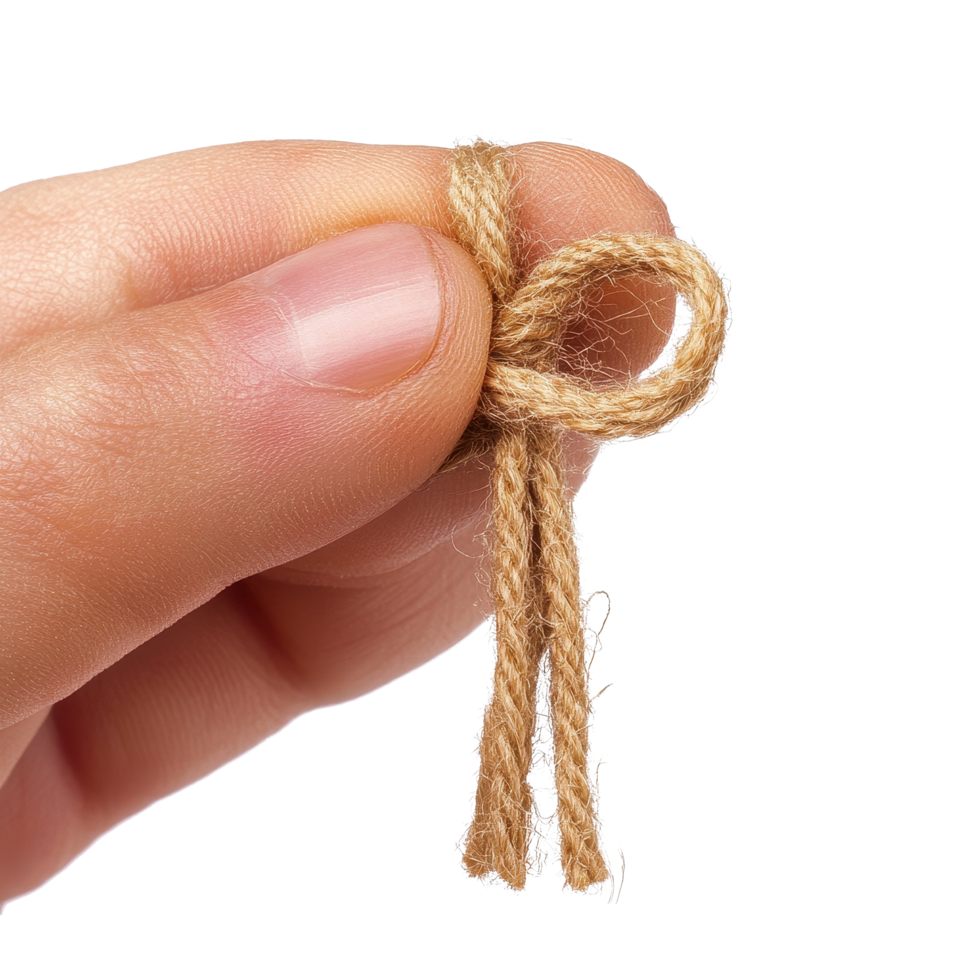 Hand holding an isolated string tied in a bow as a reminder for a forgotten task, Isolated string tied bow finger forgetful reminder png
