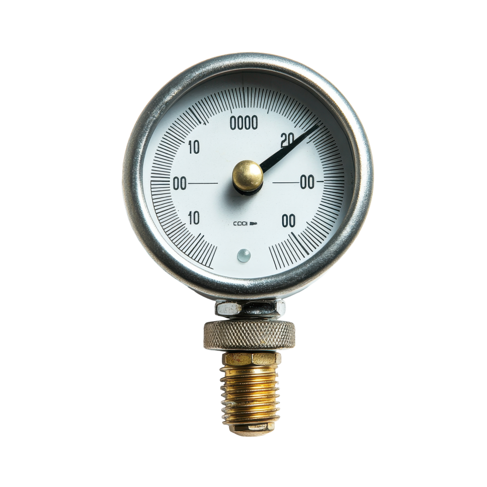 Air pressure gauge with shutoff valve in closeup view for precise measurements and monitoring, Closeup view air pressure gauge with shutoff valve isolated on Transparent background png