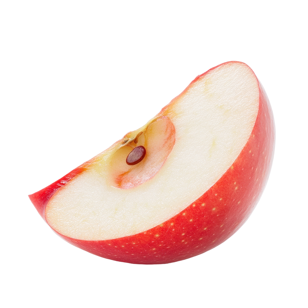 Red apple fruit slice isolated on Transparent background highlighting its fresh texture and rich color, Red apple fruit slice cut isolated on background png