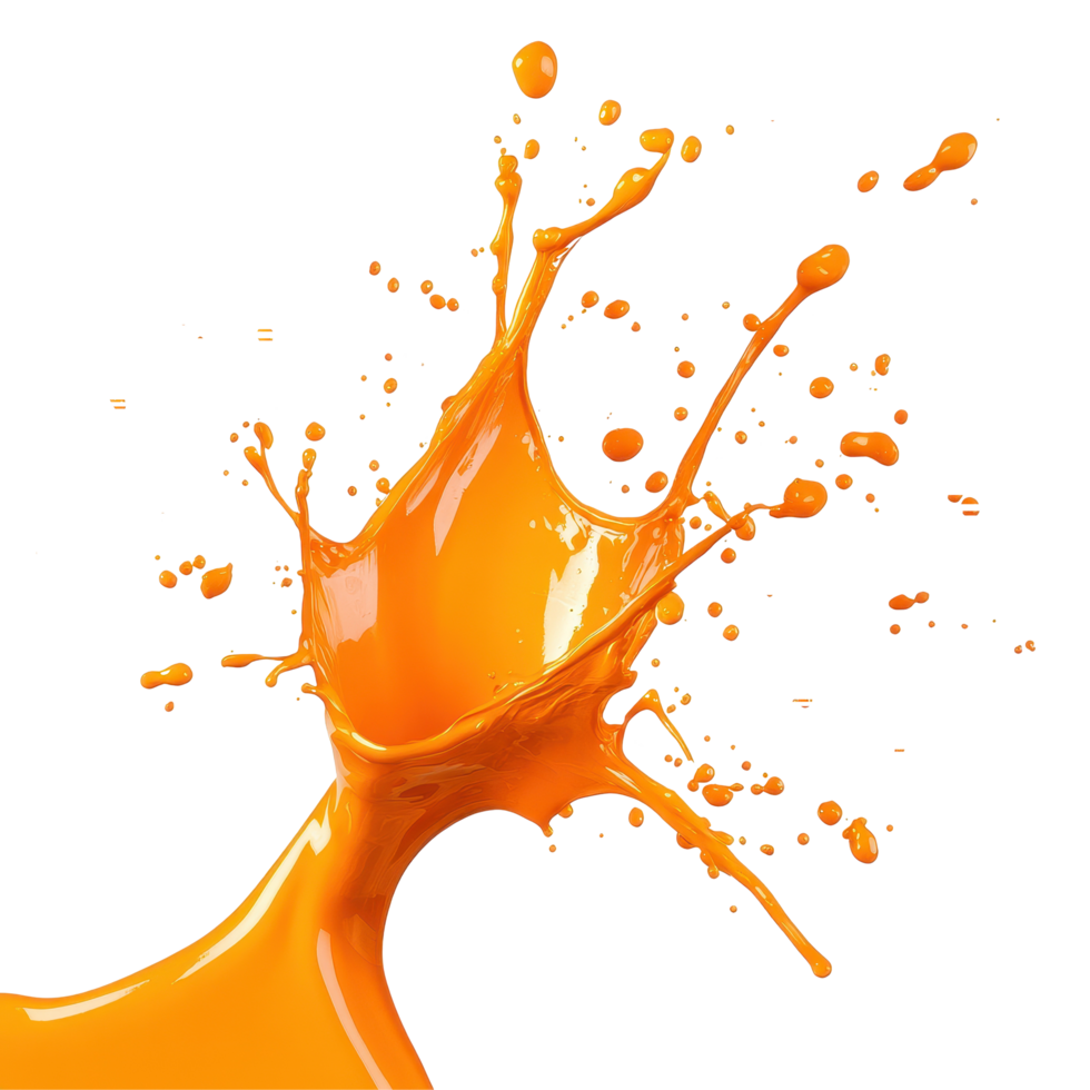 Vibrant orange paint splash creating dynamic patterns against a clean Transparent background, Orange Paint Splash on background png