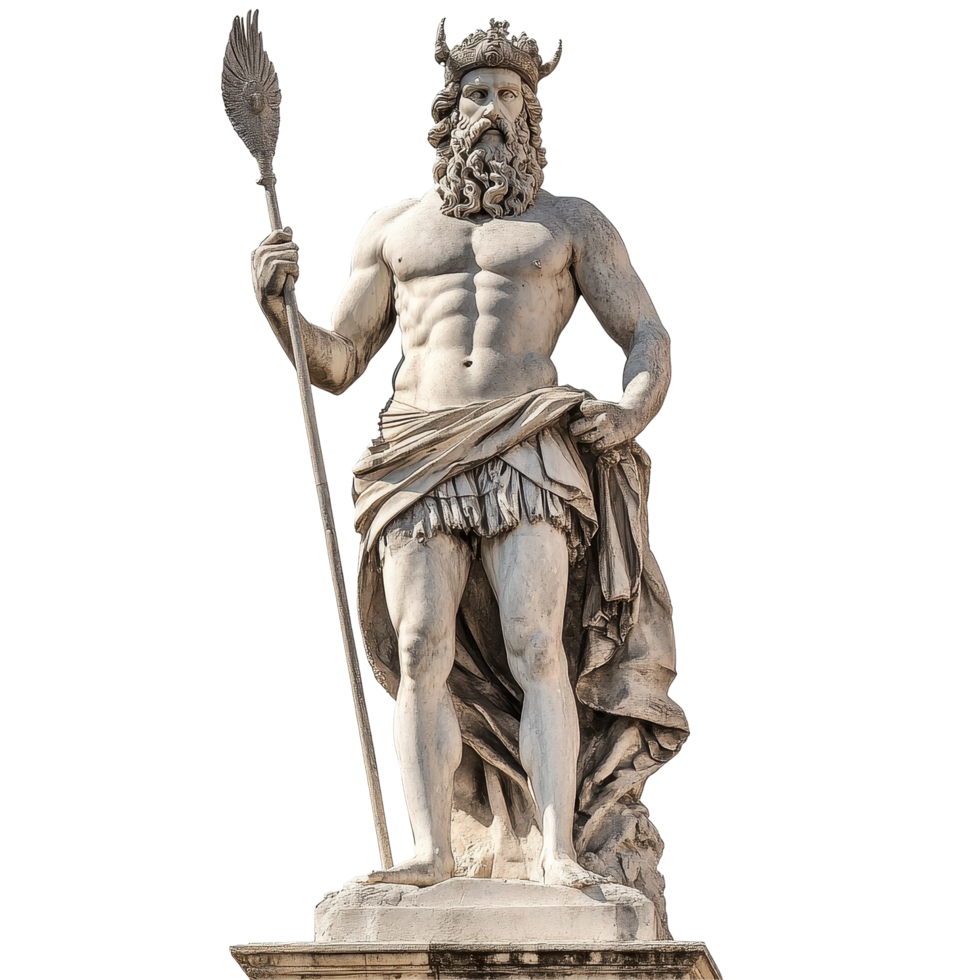 Poseidon statue stands majestically in Venice, Italy, capturing attention against a Transparent background, Poseidon statue at Venice Italy isolated on White background png