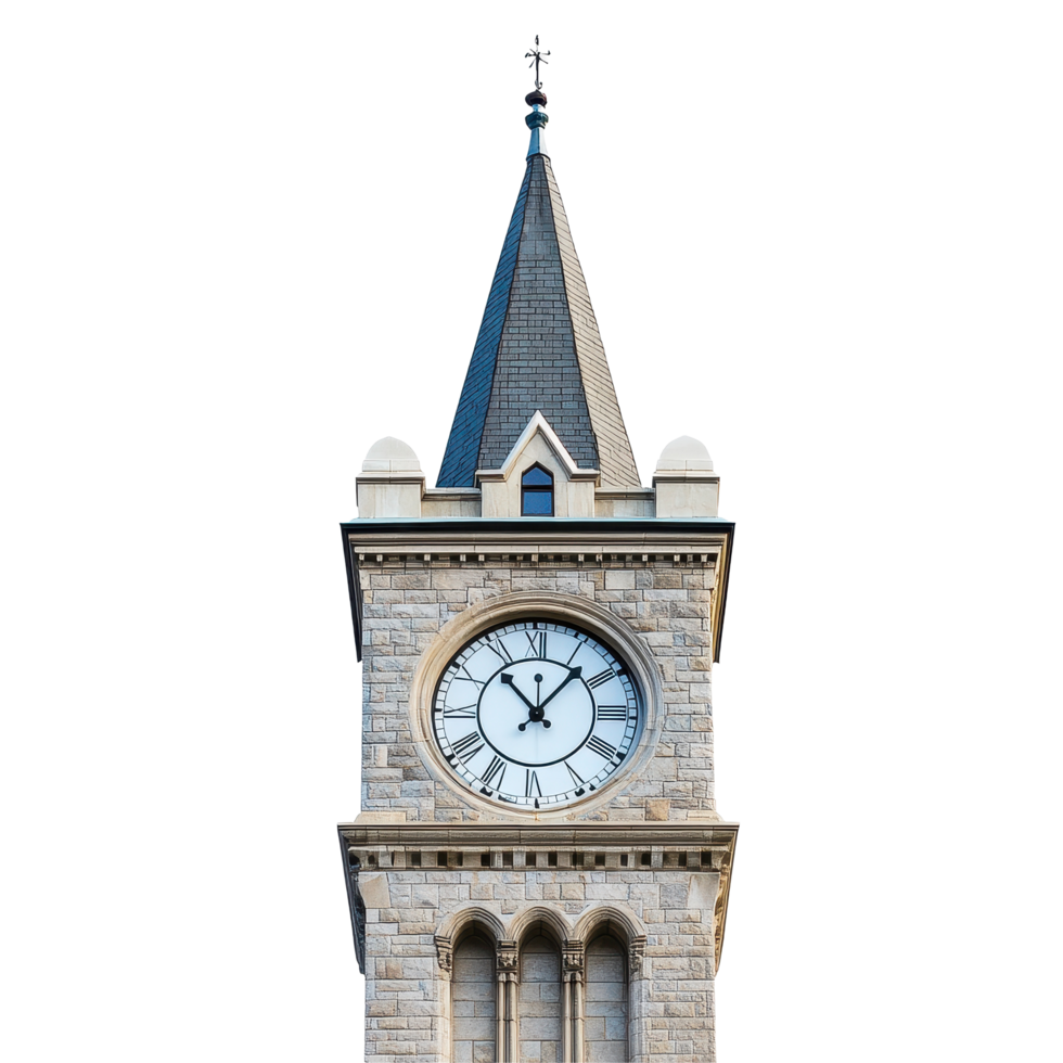 Historic clock tower stands tall against clear sky highlighting architectural beauty and functionality, large clock tower with a clock on the top, Transparent background png