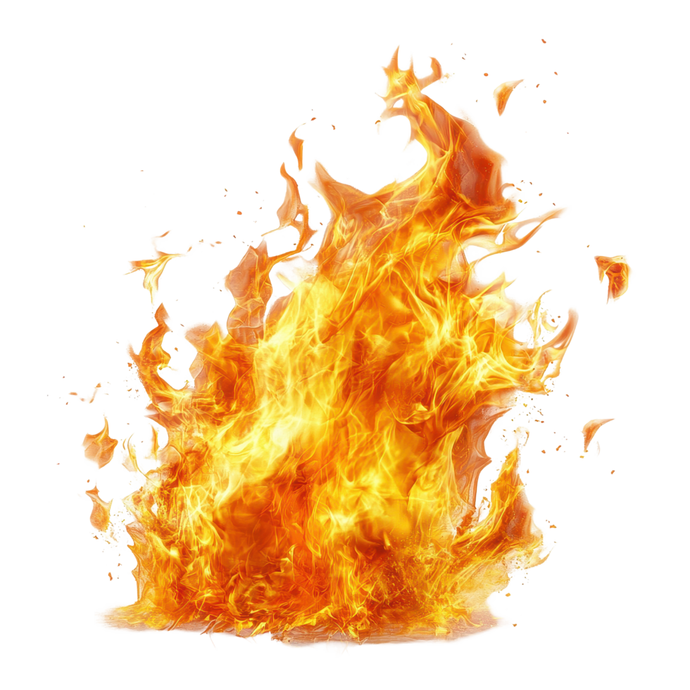 Bright flames erupting against a clean white background creating an intense display of fire, Fire on white background png