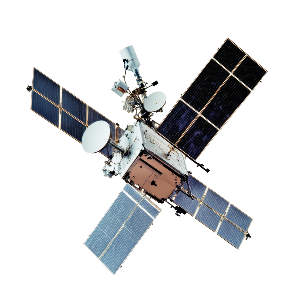 Highaltitude satellite in orbit showcasing advanced technology against a white background, Highaltitude satellite in orbit, white background png