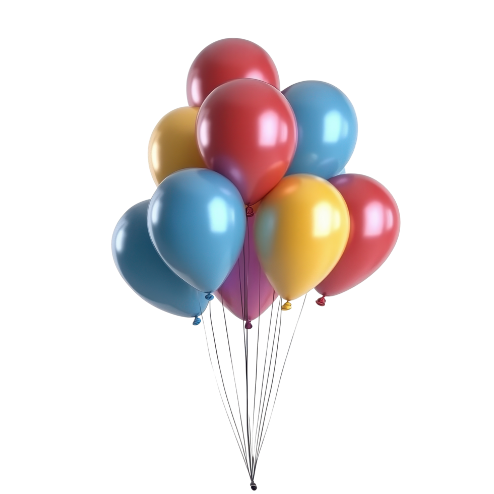 Brightly colored balloons create a festive atmosphere against a clean white background, Bunch colorful balloons on white background png