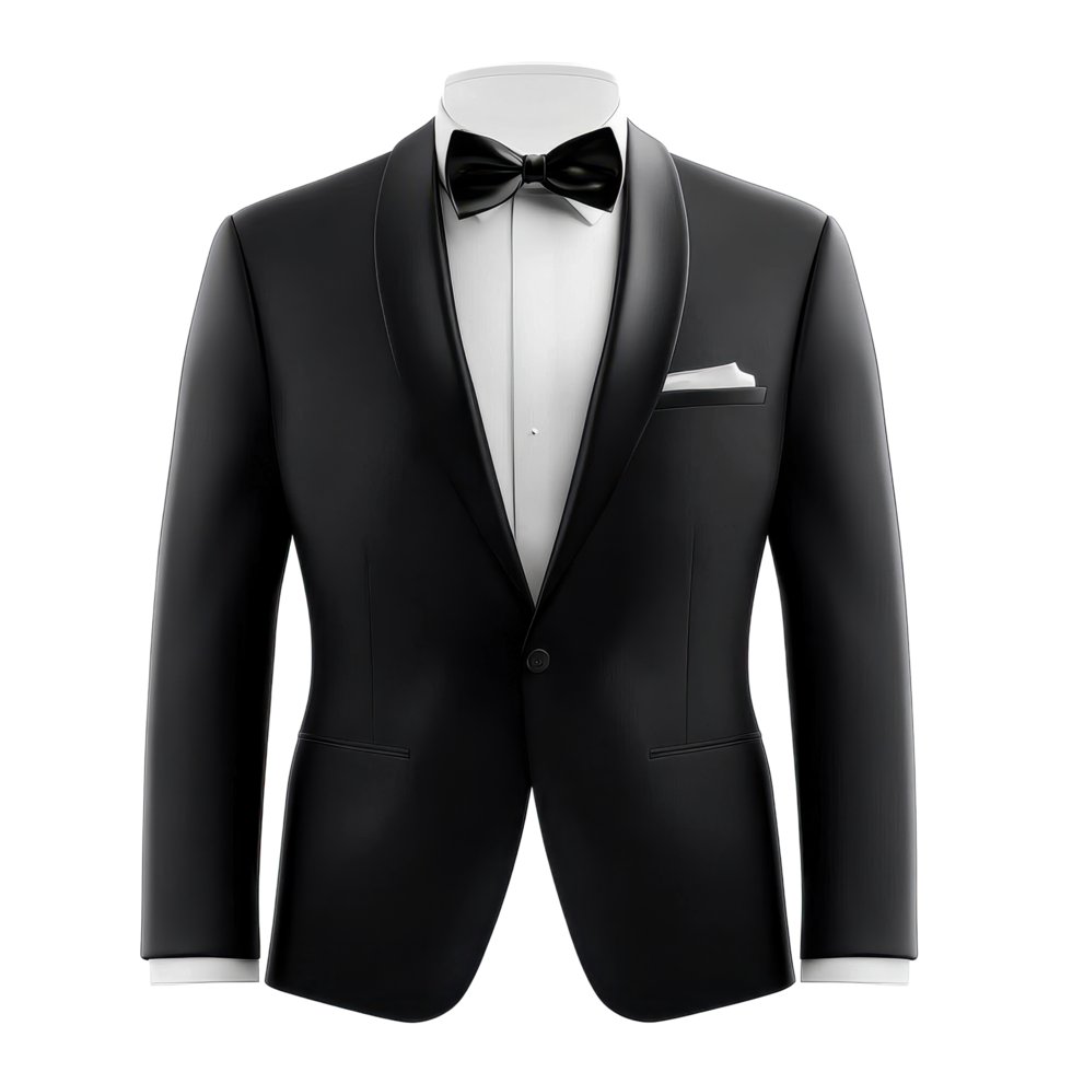 Elegant black tuxedo suit mockup on isolated white background showcasing classic menswear style for formal occasions, black tuxedo suit for mockup,isolated white background png