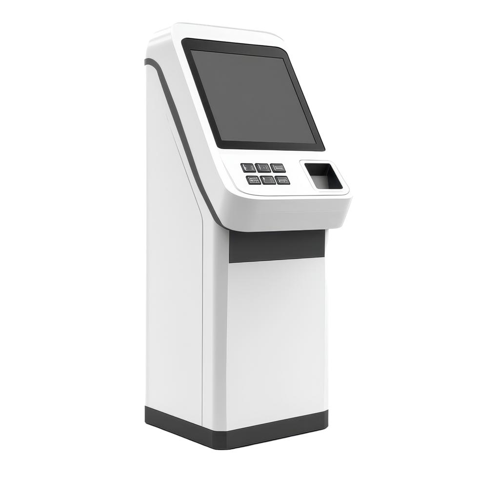 Payment terminal kiosk designed for easy transactions in various settings and locations, Payment terminal, kiosk. ATM, POS, POI advertising stand isolated on Transparent background png